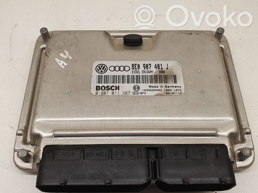 Engine control unit/module ECU   8E0907401J,0281011387