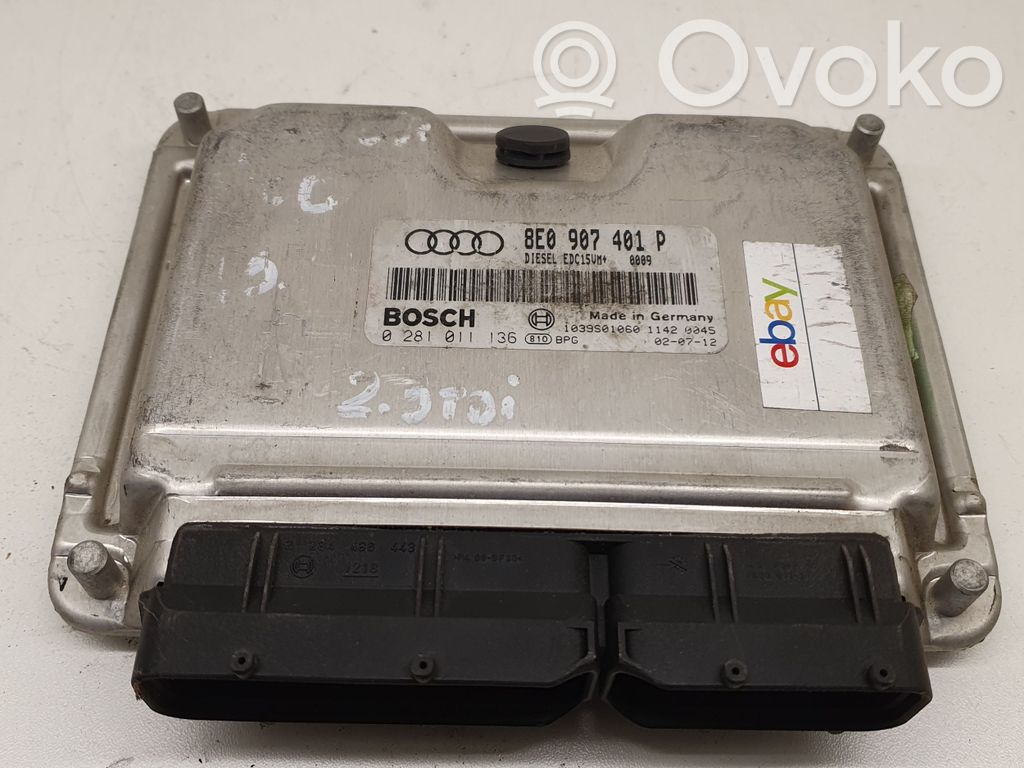 Engine control unit/module ECU   8E0907401P,0281011136
