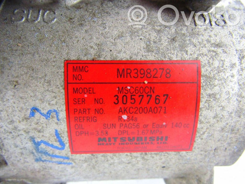 Air conditioning (A/C) compressor (pump)   MR398278,AKC200A071,MSC60CN