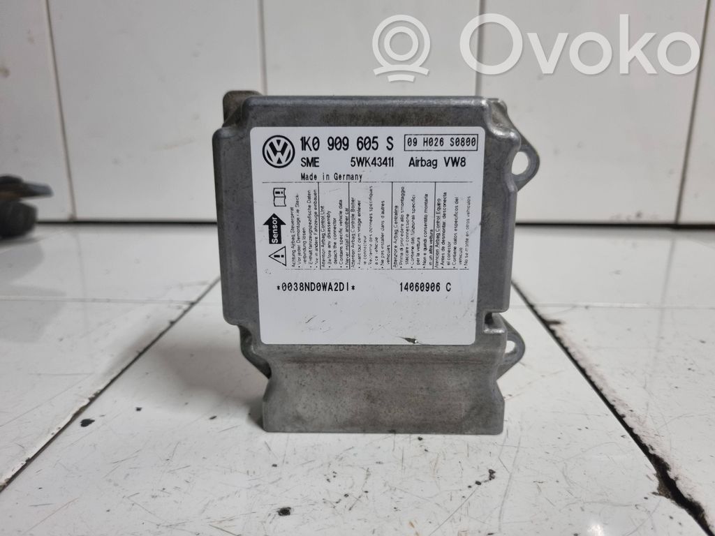 Sterownik / Moduł Airbag   1K0909605S,5WK43411,0038ND0WA2D,09H026S0800,14060906C