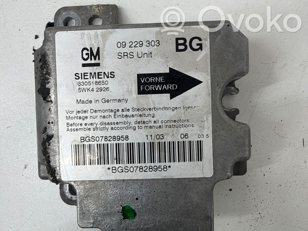 Sterownik / Moduł Airbag   09229303,BGS07828958,330518650,5WK42926