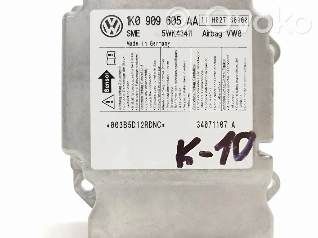 Sterownik / Moduł Airbag   1K0909605AA,34071107A,5WK43411