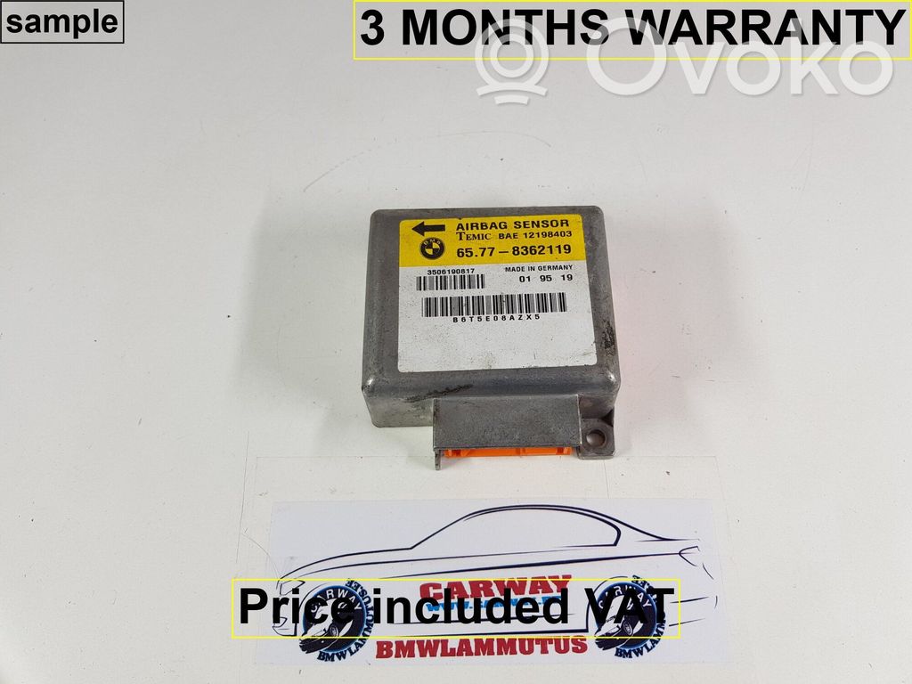 Airbag control unit/module   65778362119,8362119,8367035,1379036,1382905,6904696,6905491,6912123,8353598,8362119,8369023,8372521,8374799