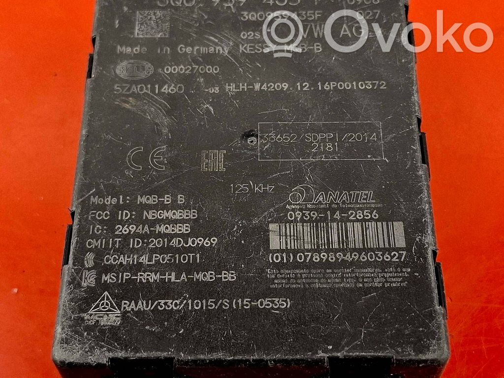 Volkswagen PASSAT B8 Keyless (KESSY) go control unit/module 